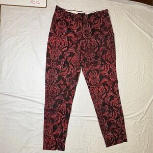 H&M Women's Red Black Floral Brocade Slim Fit‎ Dress Pants Size 2 capri length